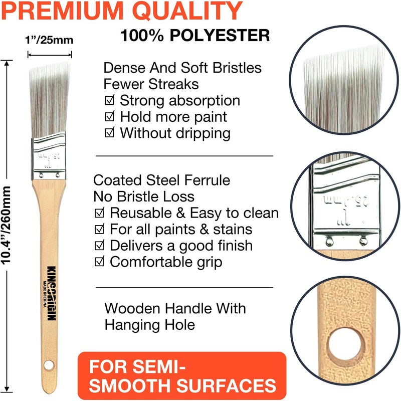 KingOrigin King Origin 6 Pcs Paint Brushes, 1 Inch Angled Paint Brush - Wood Handle, Thick & Dense Bristles for Smooth Finish, Small Paint Brush for Painting Walls, Trim, Art & Craft - Image 2